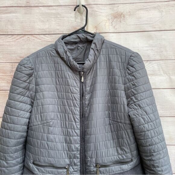 BE BY BLANC NOIR PEPLUM PUFFER IN GRAY - Picture 2 of 7